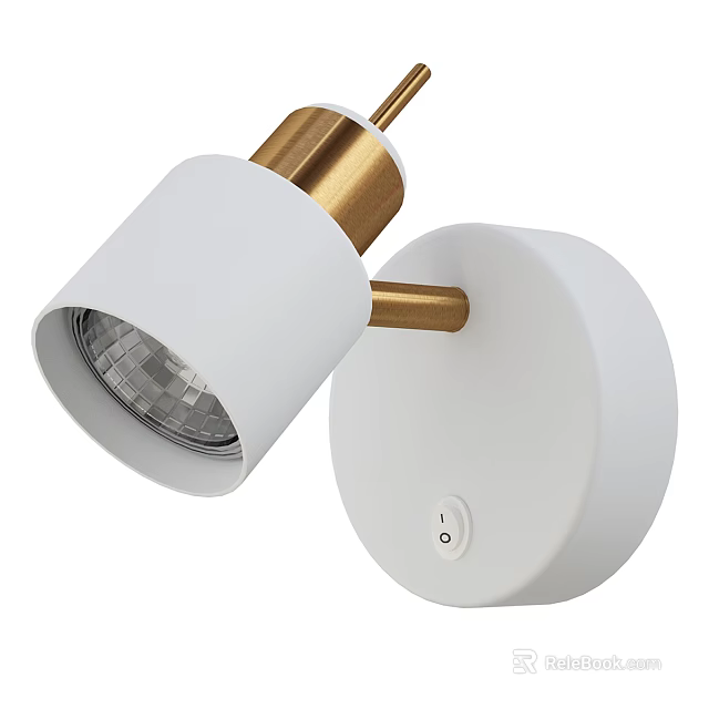 Modern Minimalist Wall Lamp With White Body Gold Metal Accents And Round Base 3d model 
