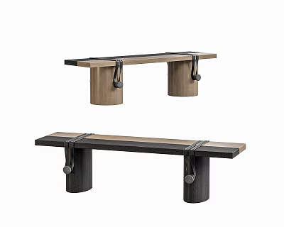 Modern Wooden Bench With Metal Straps Support And Solid Legs Design For Home 3d model
