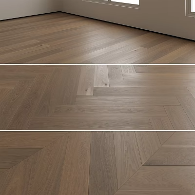 Brown Wooden Flooring with Herringbone and Straight Lay Patterns in Modern Interior Design 3d model