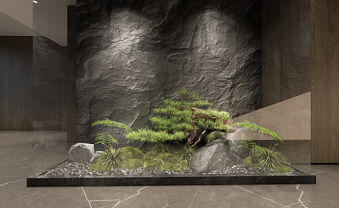 New Chinese style landscape sketch entrance landscape courtyard sketch indoor landscape withered stone welcome pine 3d model