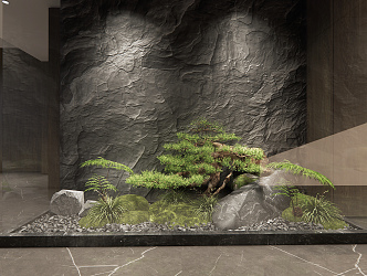 New Chinese style landscape sketch entrance landscape courtyard sketch indoor landscape withered stone welcome pine 3d model