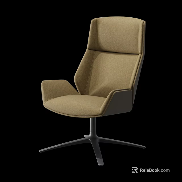 Modern High Back Office Chair With Beige Fabric Upholstery And Metal Base 3d model 
