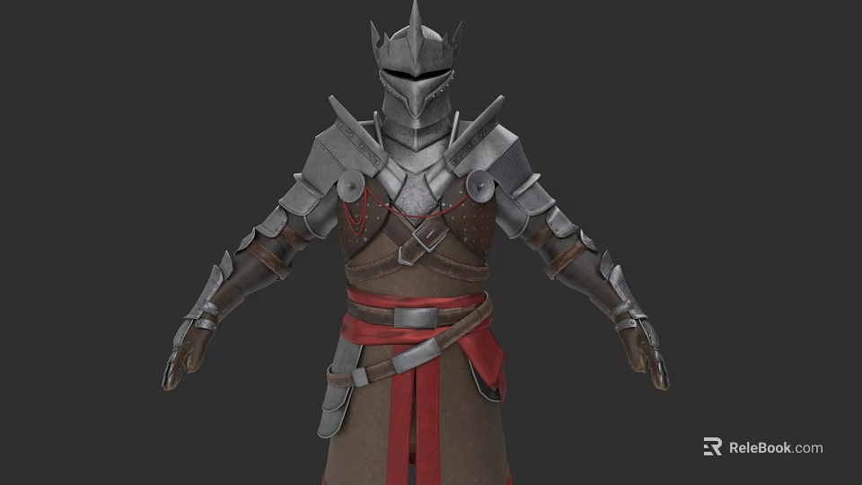Game And Movie Character Medieval Knight With Silver Armor And Red Sash 3d model 