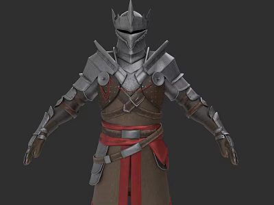 Game And Movie Character Medieval Knight With Silver Armor And Red Sash 3d model
