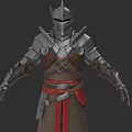 Game And Movie Character Medieval Knight With Silver Armor And Red Sash