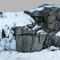 Garden Landscape With Thick Snow On Rocks And Cascading Ice Waterfall