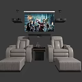 Two Beige Leather Massage Chairs With Ottomans TV Speakers And Small Side Table