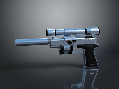 Silver Metallic Pistol With Scope And Black Grip Modern Design Reflective Surface 3d model
