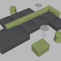 Modular Black Green Sofa Coffee Table Combination With White Round Coffee Tables And Green Stools 3d model