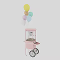 Pink Popcorn Cart With Colorful Balloons And Snack Display On Wheels