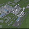 Industrial Plant Aerial View With Storage Tanks Piping And Green Mountain Surroundings