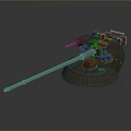 Modern Military Turret Model With Long Cannon Barrel And Mechanical Components
