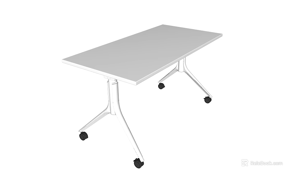 Modern Conference Table With White Tabletop And Metal Legs On Casters 3d model 