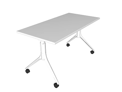 Modern Conference Table With White Tabletop And Metal Legs On Casters 3d model