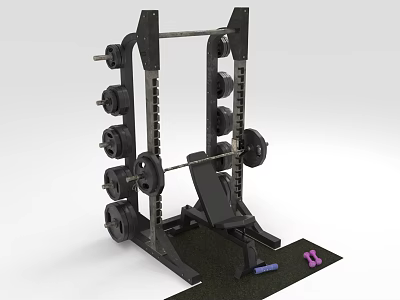 Multi functional Home Fitness Equipment with Squat Rack Bench Press Barbell and Weight Plates 3d model
