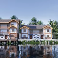 Traditional Rural Self-built Houses With Wooden Accents By Water And Greenery Reflection