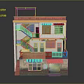 Three Story Residential Building With External Staircase Green Doors Blue Pink Awnings And Windows