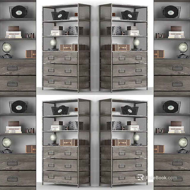 Stylish Modern Decorative Cabinet With Drawers Shelves Books Lamp And Decorative Items 3d model 