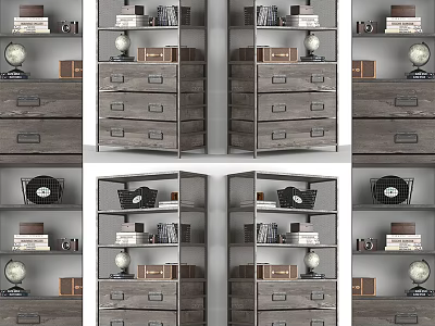 Stylish Modern Decorative Cabinet With Drawers Shelves Books Lamp And Decorative Items 3d model