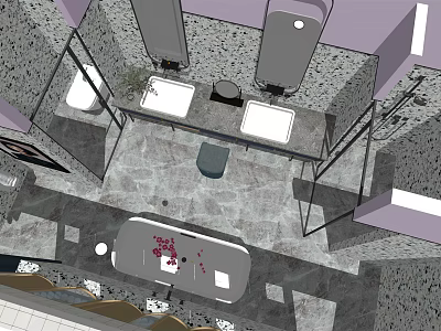 Hotel Room Bathroom Interior Modern Design With Double Sinks Marble Countertop And Bathtub 3d model
