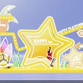 Vibrant Star Shaped Neon Photo Check in Spot With Happy Sign Surfboard and Palm Tree