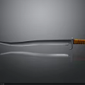 Detailed Sharp Weapon Knife With Orange Handle Silver Blade And Reflective Black Surface