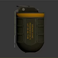 Green And Orange Hand Grenade With Cylindrical Body Pull Ring And Text Markings