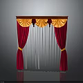Elegant Red And Gold Decorative Curtain With Pleated Valance For Home Decoration
