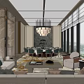 Elegant Private Room Interior With Luxury Chandelier Sofa Set And City View Windows 3d model