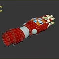 Detailed Red Mechanical Arm Designed for Character with Shiny Decorative Components and Metallic Parts
