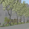 Road Facilities Along City Street With Trees Buildings And Pedestrians