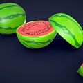 Fresh Whole And Sliced Watermelon With Juicy Red Flesh And Black Seeds