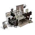 Classic Living Room Interior With Sofa Coffee Table Set Chandelier Wall Art And Curtains