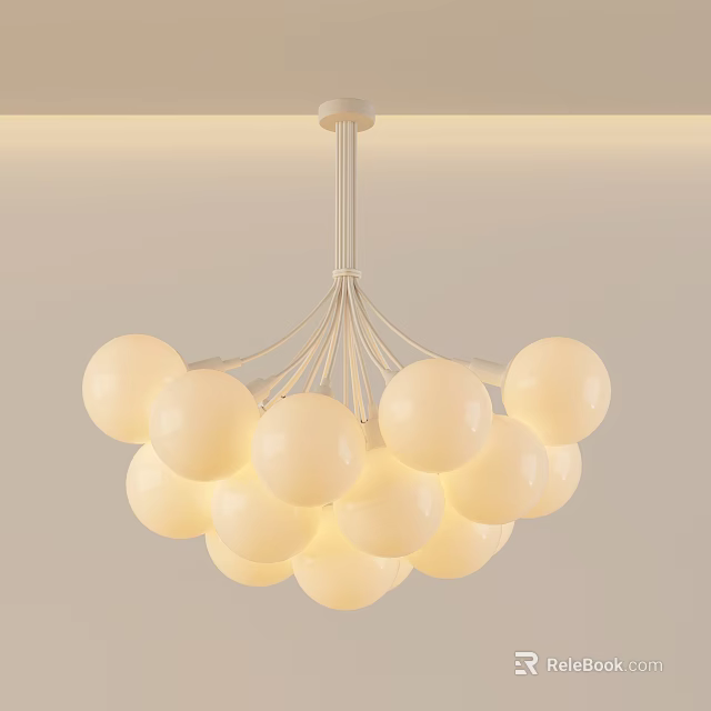 Elegant Modern Minimalist Indoor Chandelier With Multiple White Spherical Illuminated Globes 3d model 