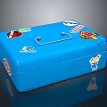 Blue Storage Box With Metal Handle And Colorful Cartoon Character Stickers