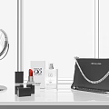 Elegant Decorative Ornament Set with Round Mirror Lipstick Perfume and Michael Kors Handbag
