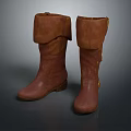 Stylish Brown Leather Knee High Boots With Fold Over Cuff And Decorative Buckles