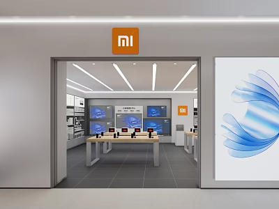 MI Mall Retail Store With Electronics Display Digital Screens And Showcase Tables 3d model