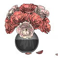 Black Glass Vase With Pink And White Roses And Fallen Petals