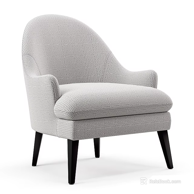 Light Gray Fabric Armchair With Comfortable Seat Cushion And Black Wooden Legs 3d model 