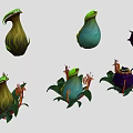 Various Types Of Colorful Fantasy Cartoon Plants With Unique Shapes Leaves And Tentacles