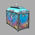Ornate Decorative Storage Box With Silver Filigree Blue Iridescent Surface And Purple Gemstone