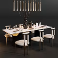 Elegant Light Luxury Dining Table Set With Marble Top And Soft Upholstered Dining Chairs