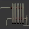 Modern Metal Radiator Structure With Multiple Fins Connecting Pipes And Support Brackets