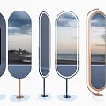 Stylish Floor Mirrors With Various Frames Reflecting Scenery In Black Gray Gold 3d model