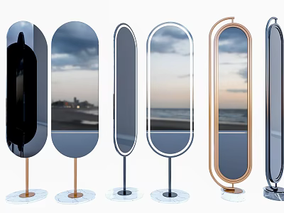 Stylish Floor Mirrors With Various Frames Reflecting Scenery In Black Gray Gold 3d model