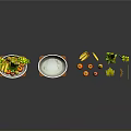 Fruit Plates Holding Pineapple Grapes Bananas Apples And Oranges