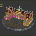 Classical European Style Architecture Model With Red Roof Multiple Chimneys And Circular Base
