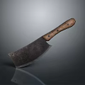 Vintage Cleaver Weapon Featuring Wooden Handle Metal Blade Worn Texture And Smooth Surface Reflection