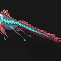 Mythical Aquatic Creature with Blue and Pink Coloration Sharp Teeth Fins and Tentacles